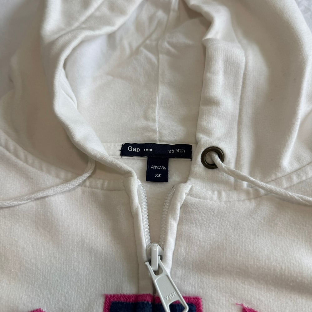 Gap Vintage Y2K Arch Logo Zip Up Hoodie XS Cream Pink Blue Fleece Sweatshirt - Picture 3 of 11